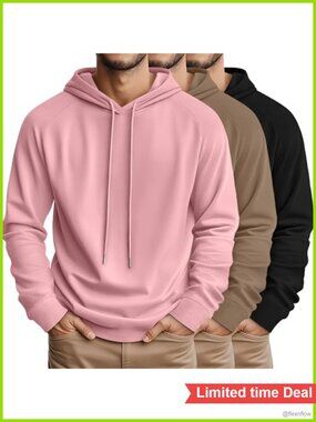 3 Pack Big and Tall Men's Lightweight Pullover Hoodies 95% Polyester 5% Spandex